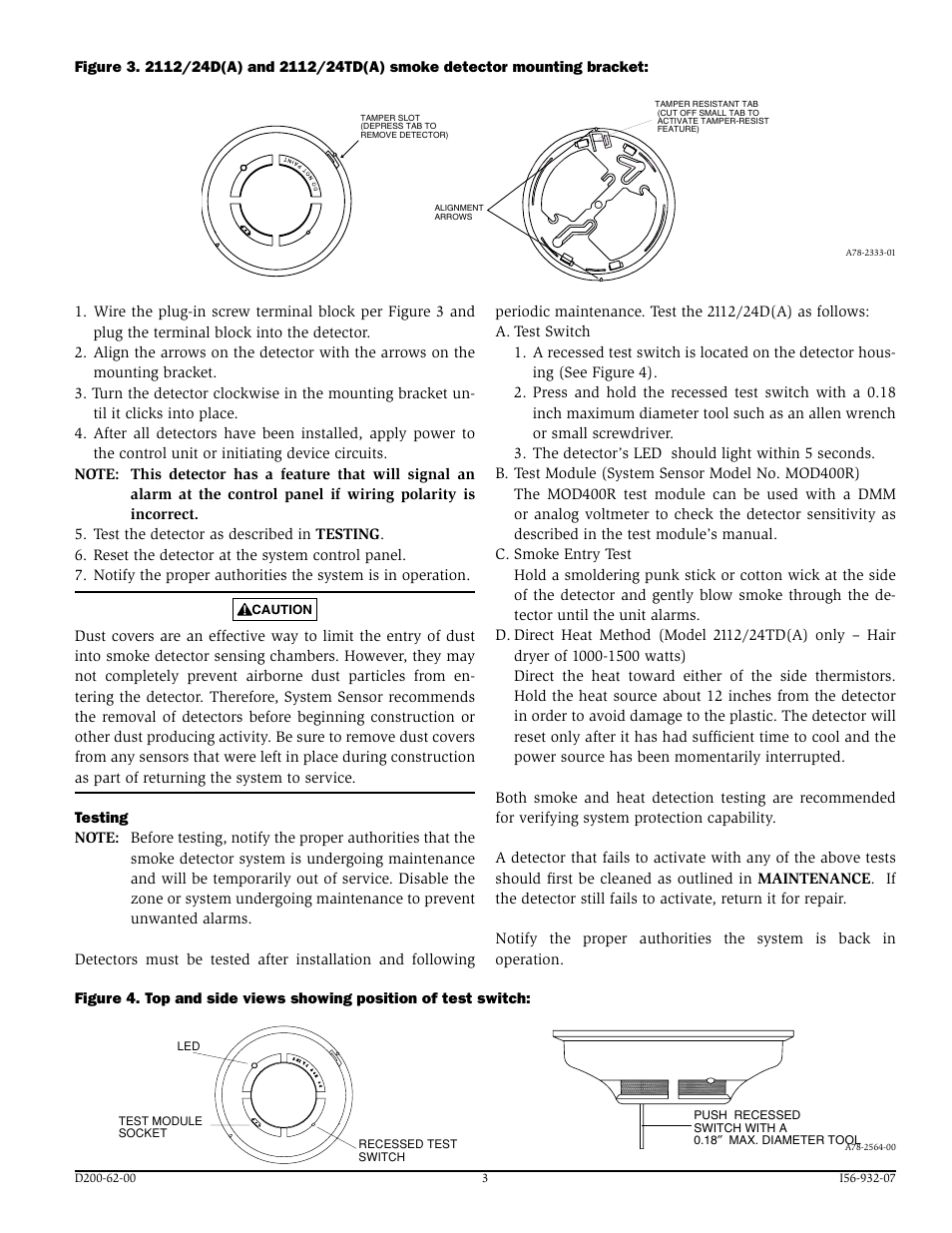 System Sensor 2112_24D and 2112_24TD Photoelectronic User Manual | Page 3 / 4