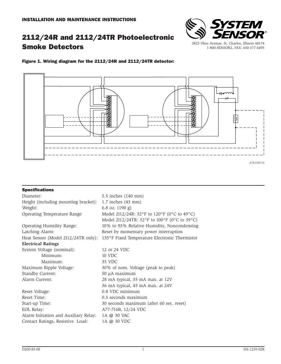 System Sensor 2112_24R and 2112_24TR Photoelectronic User Manual | 4 pages