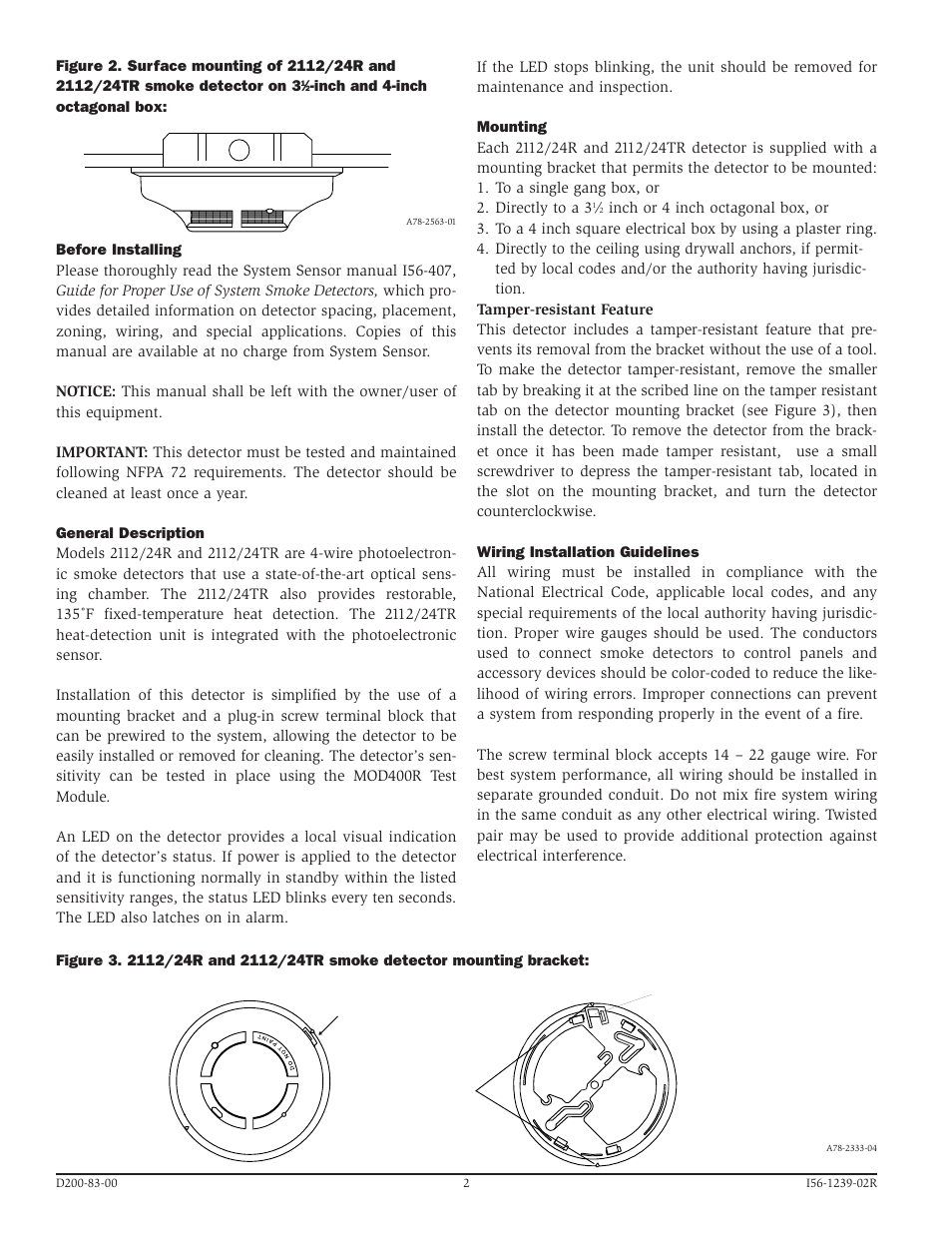 System Sensor 2112_24R and 2112_24TR Photoelectronic User Manual | Page 2 / 4