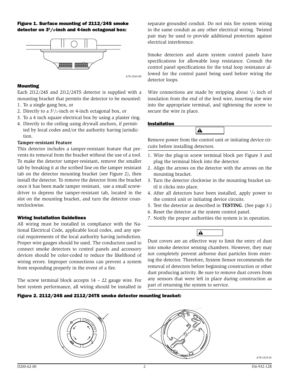 System Sensor 2112_24S and 2112_24TS Photoelectric User Manual | Page 2 / 4