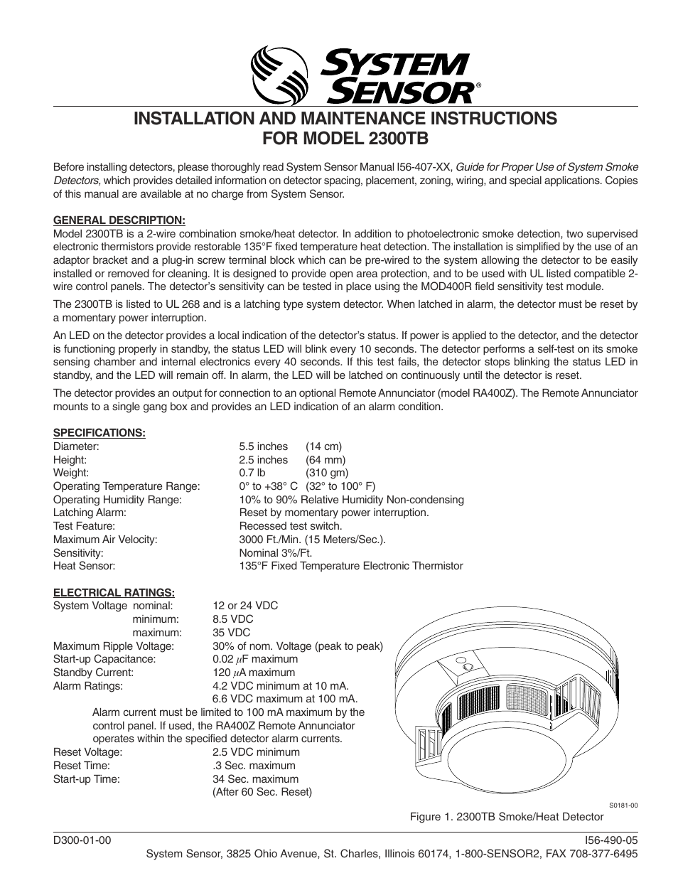 System Sensor 2300TB User Manual | 4 pages