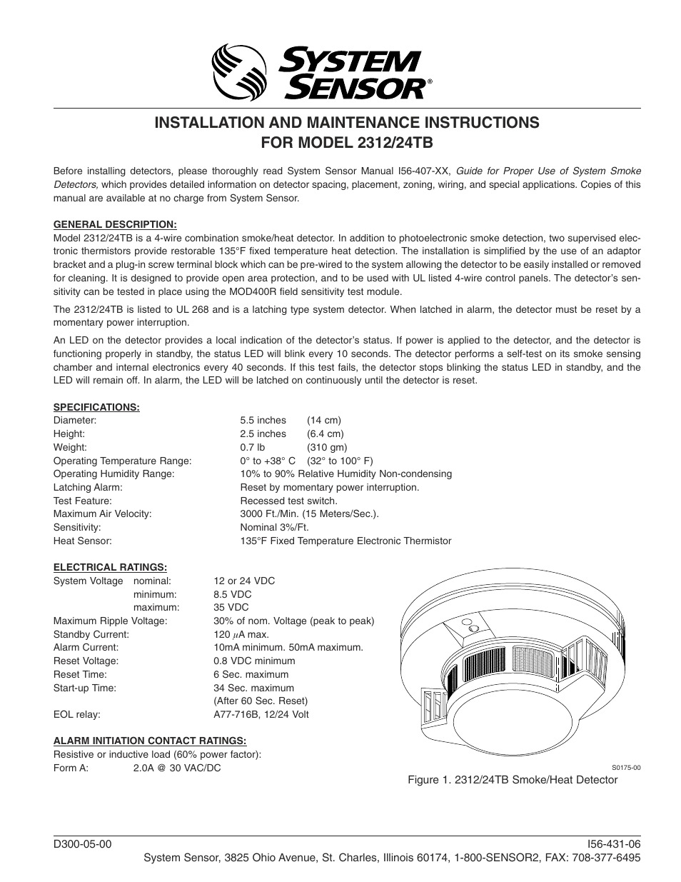 System Sensor 2312_24TB User Manual | 4 pages