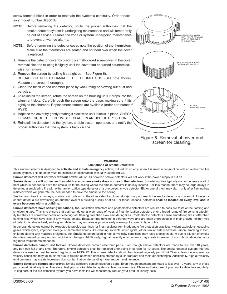 Figure 5. removal of cover and screen for cleaning | System Sensor 2312_24TB User Manual | Page 4 / 4