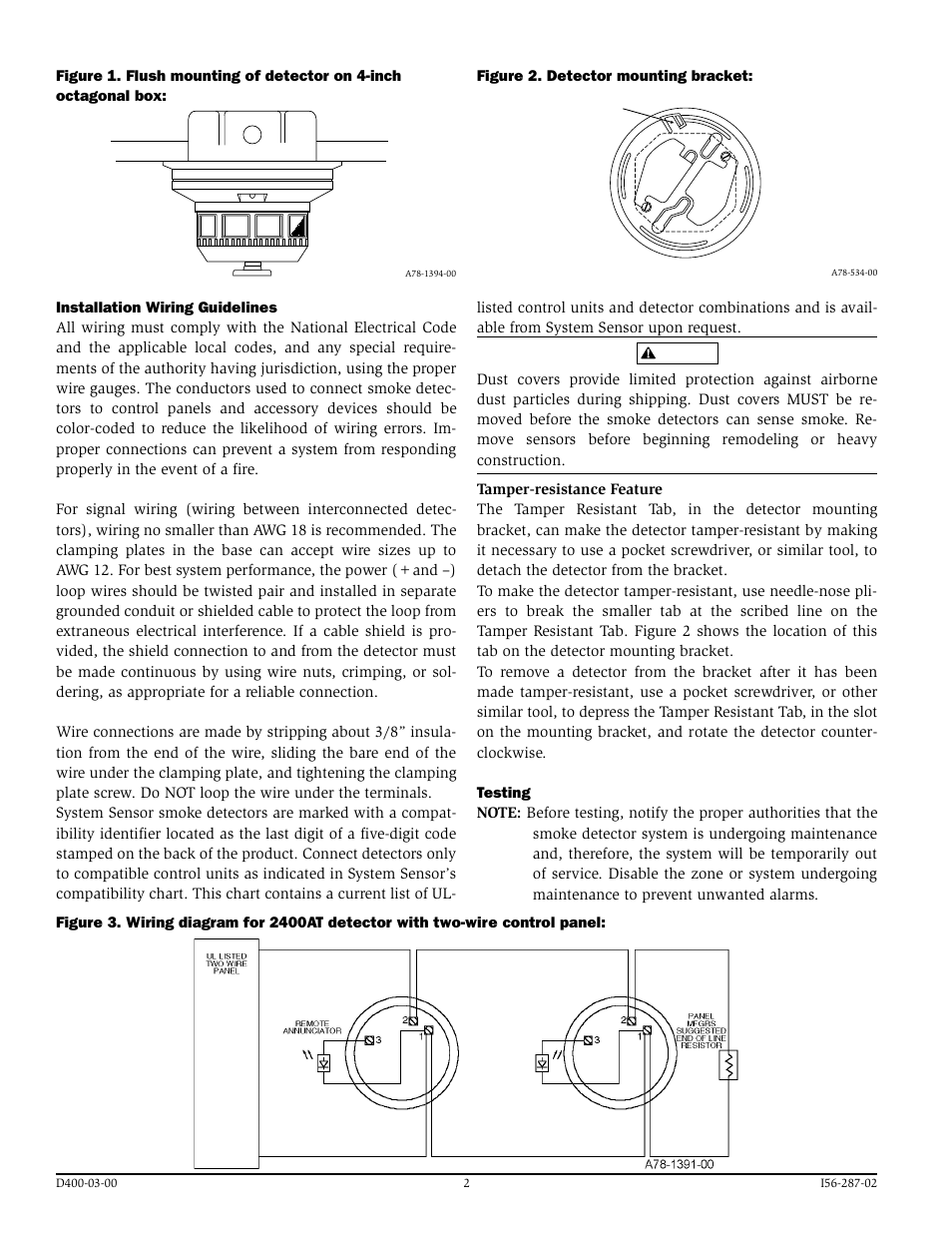 System Sensor 2400AT and 2400AIT Direct Wire User Manual | Page 2 / 4