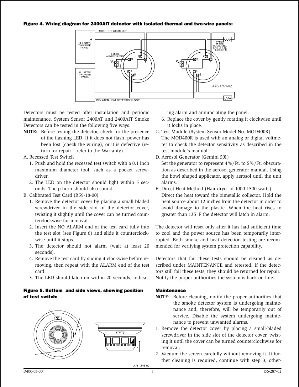 System Sensor 2400AT and 2400AIT Direct Wire User Manual | Page 3 / 4