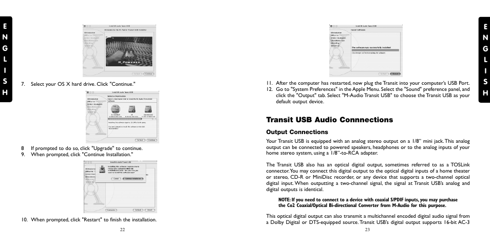 Transit usb audio connnections, Output connections | M-AUDIO Transit USB User Manual | Page 12 / 15