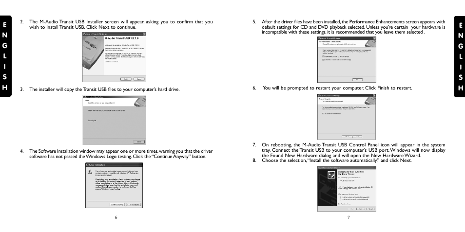 Transit usb features, Software installation, Windows xp | M-AUDIO Transit USB User Manual | Page 4 / 15