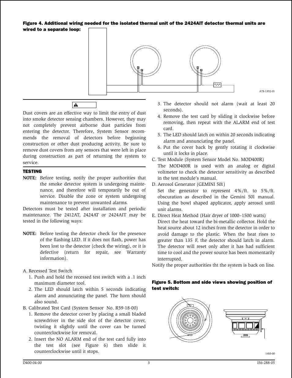 System Sensor 2412AT, 2424AT and 2424AIT Direct Wire User Manual | Page 3 / 4
