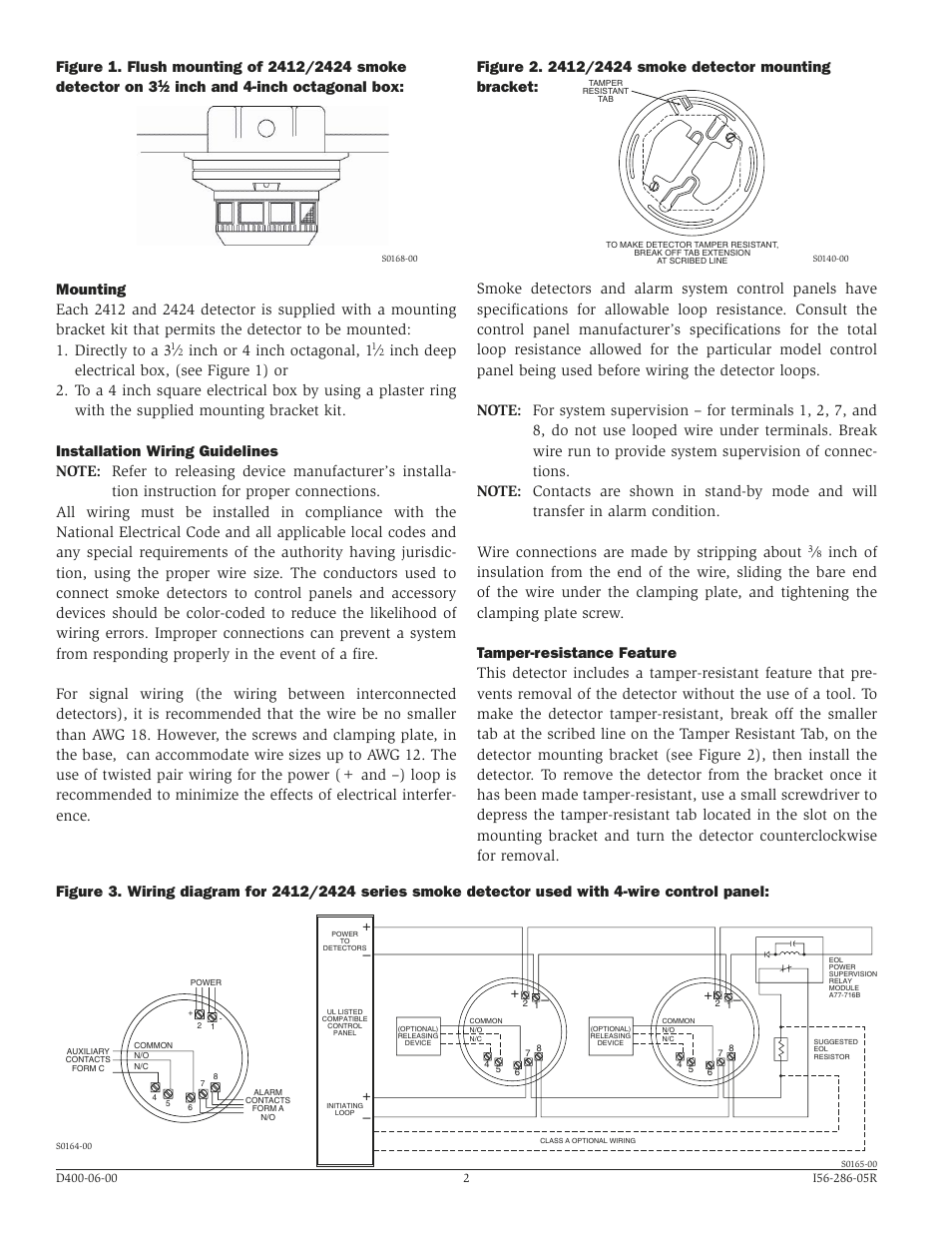 Inch or 4 inch octagonal, 1 | System Sensor 2412B, 2412THB, 2424, and 2424TH Direct Wire User Manual | Page 2 / 4