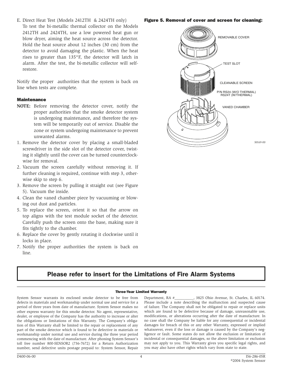 System Sensor 2412B, 2412THB, 2424, and 2424TH Direct Wire User Manual | Page 4 / 4