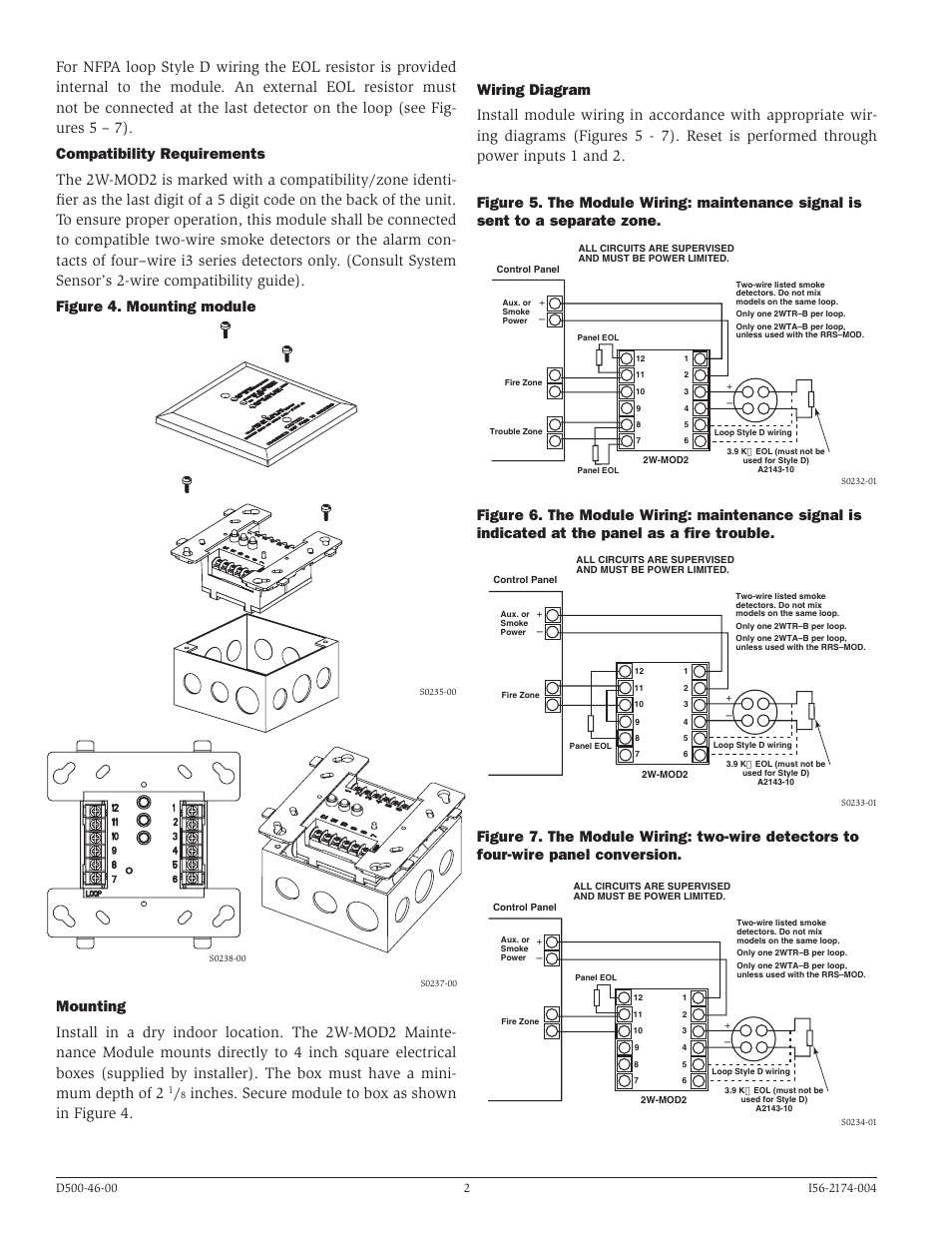 Inches. secure module to box as shown in figure 4 | System Sensor 2W-MOD2 User Manual | Page 2 / 4