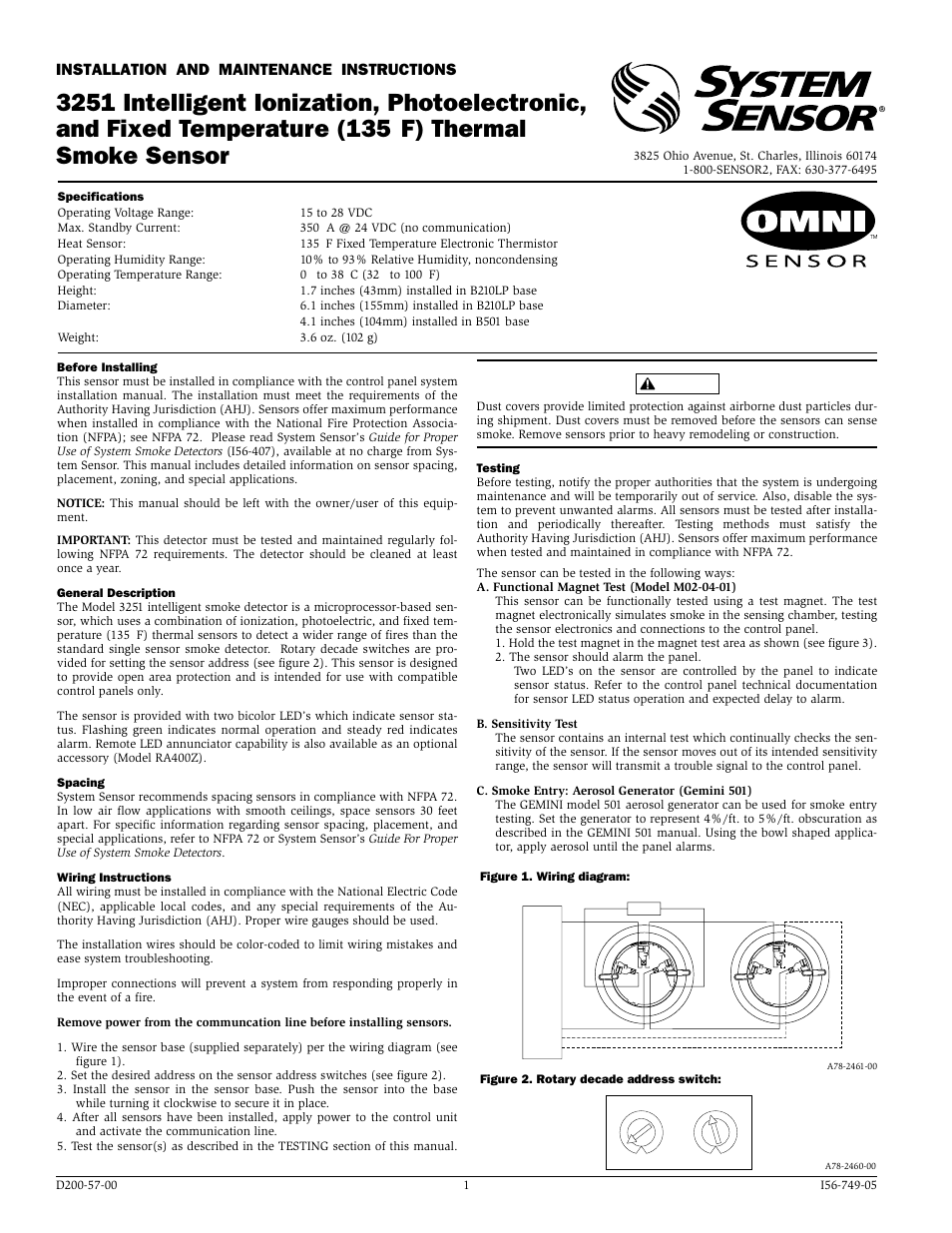 System Sensor 3251 Intelligent User Manual | 2 pages