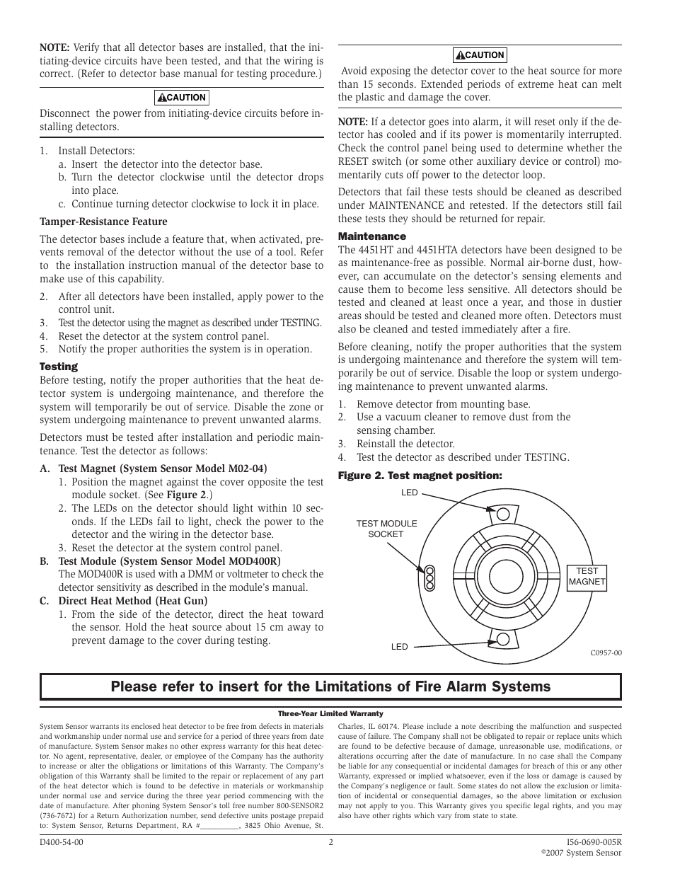System Sensor 4451HT Plug-in Fixed User Manual | Page 2 / 2