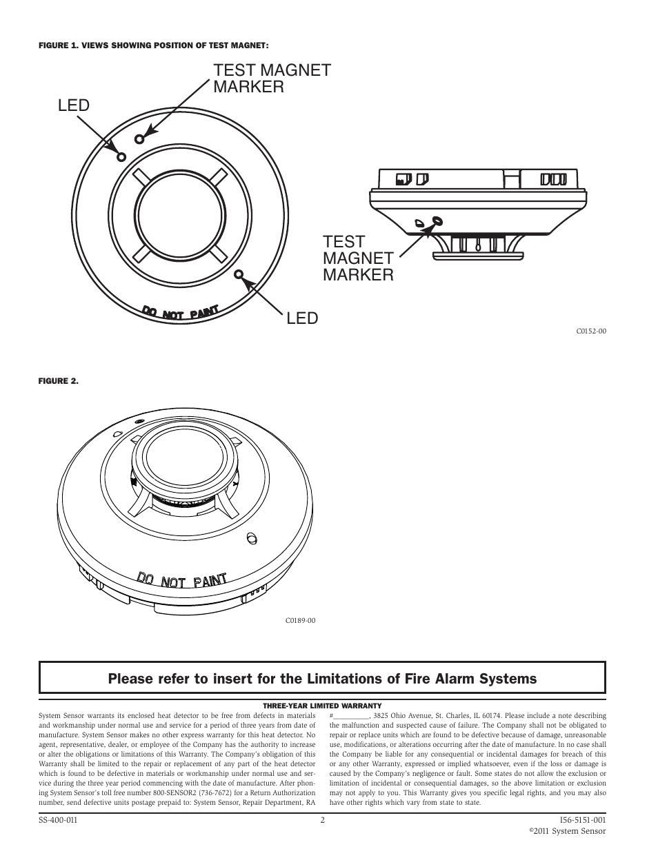 Led test magnet marker led test magnet marker | System Sensor 5151 Plug-In Heat User Manual | Page 2 / 2