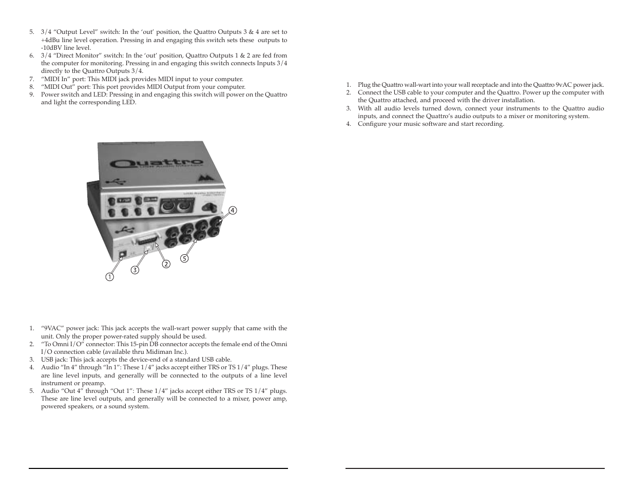 Quattro quick start, Theory of operation, Quattro rear panel | M-AUDIO Quattro USB User Manual | Page 3 / 15