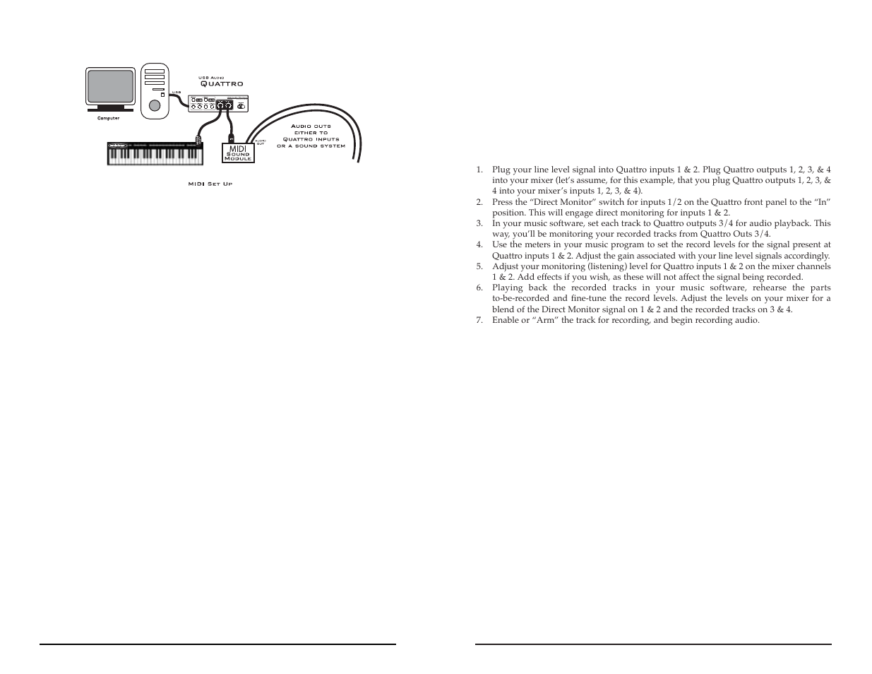 Quattro operation on the pc, Using the input and output level switches, Using direct monitoring | M-AUDIO Quattro USB User Manual | Page 8 / 15