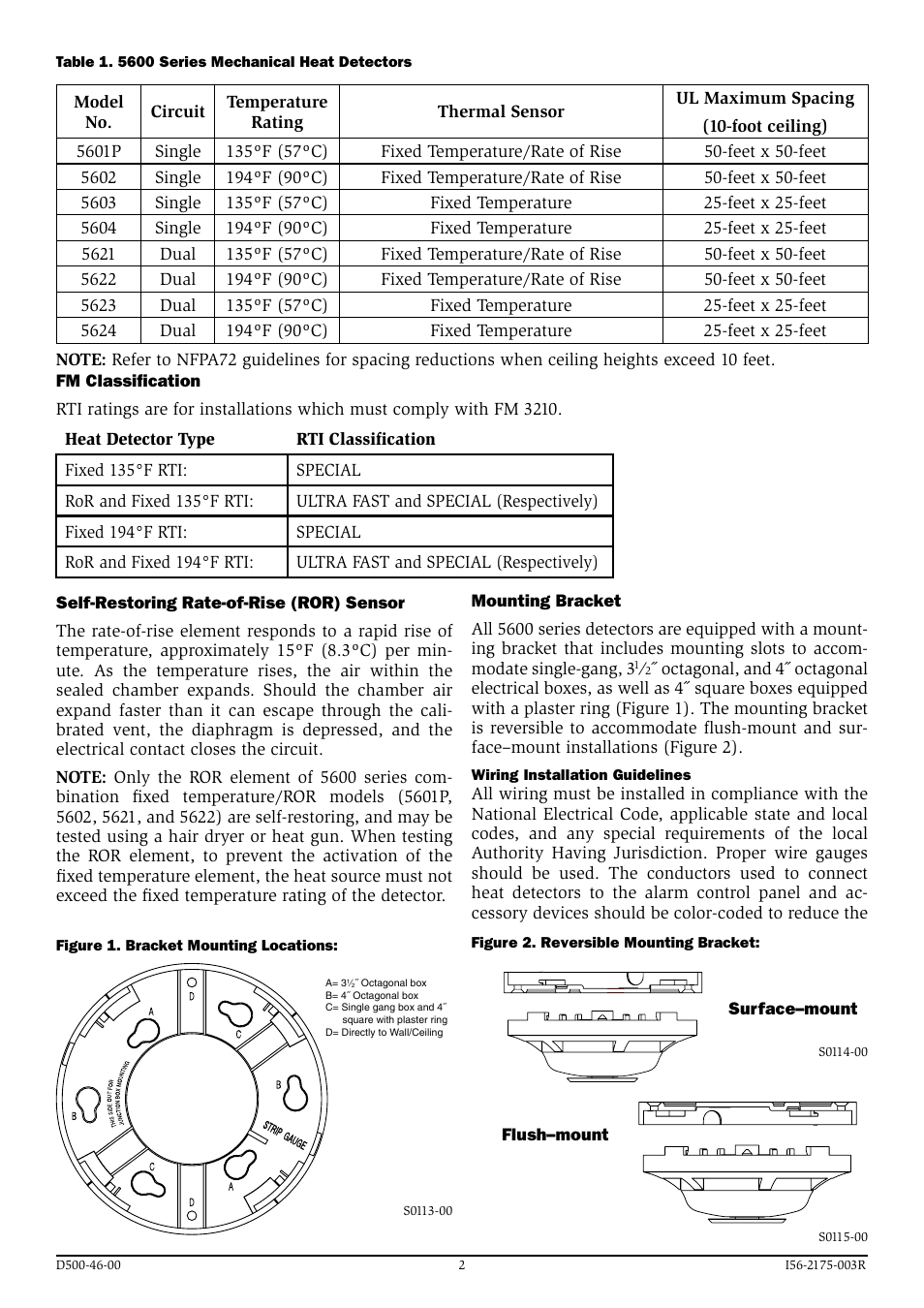 System Sensor 5600 Series Heat Detectors User Manual | Page 2 / 4