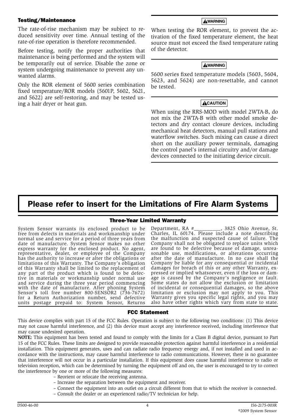 System Sensor 5600 Series Heat Detectors User Manual | Page 4 / 4