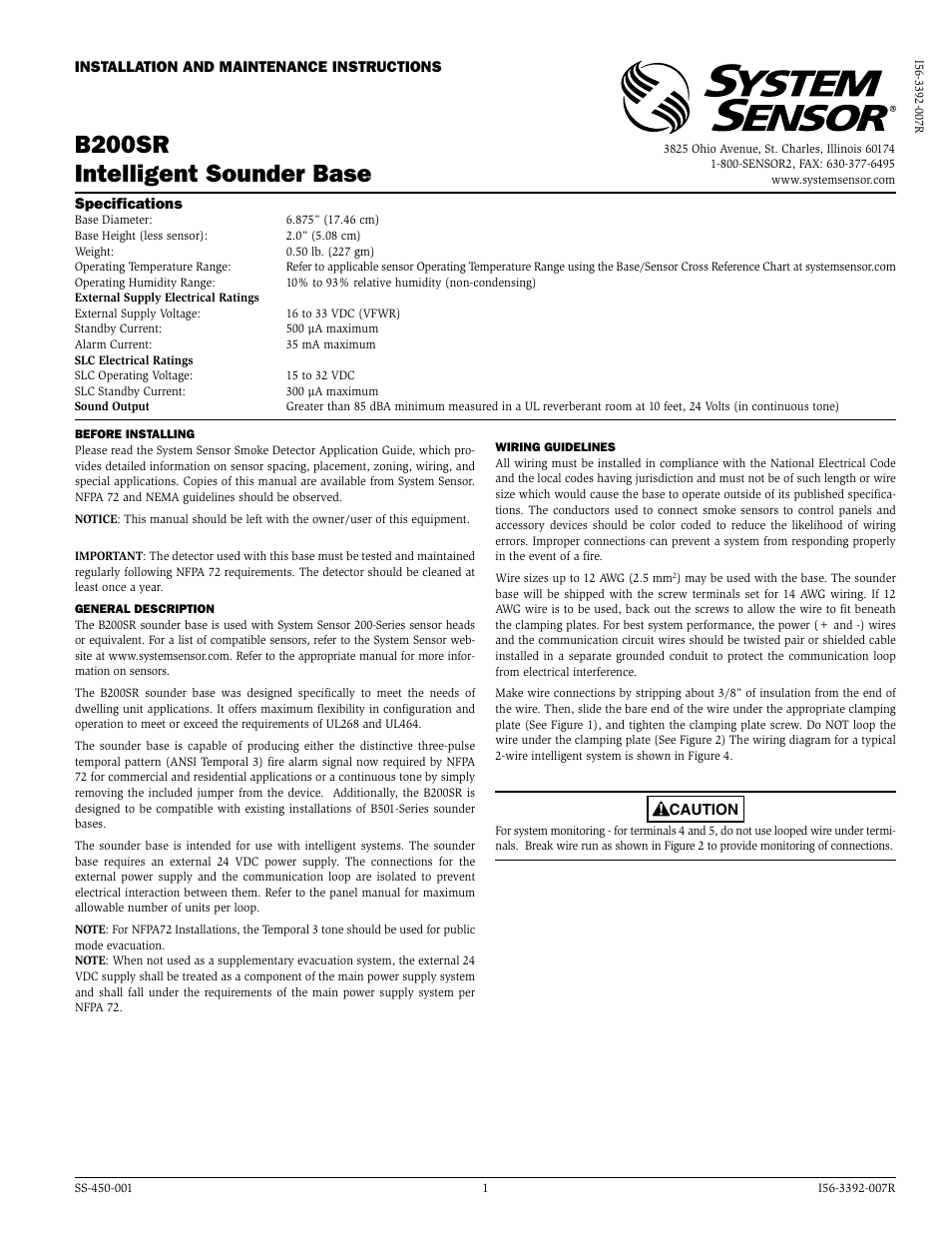 System Sensor B200SR User Manual | 4 pages