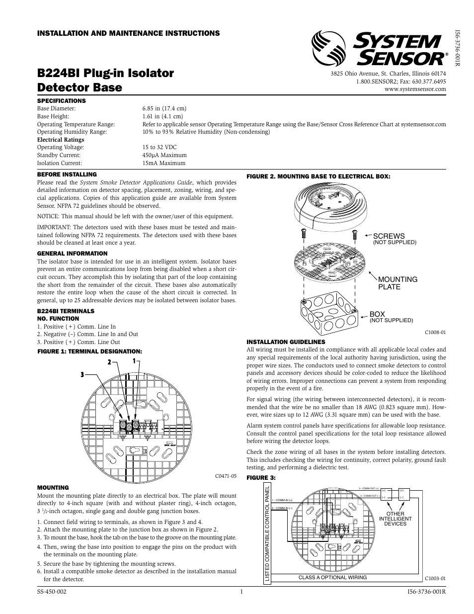 System Sensor B224BI User Manual | 2 pages