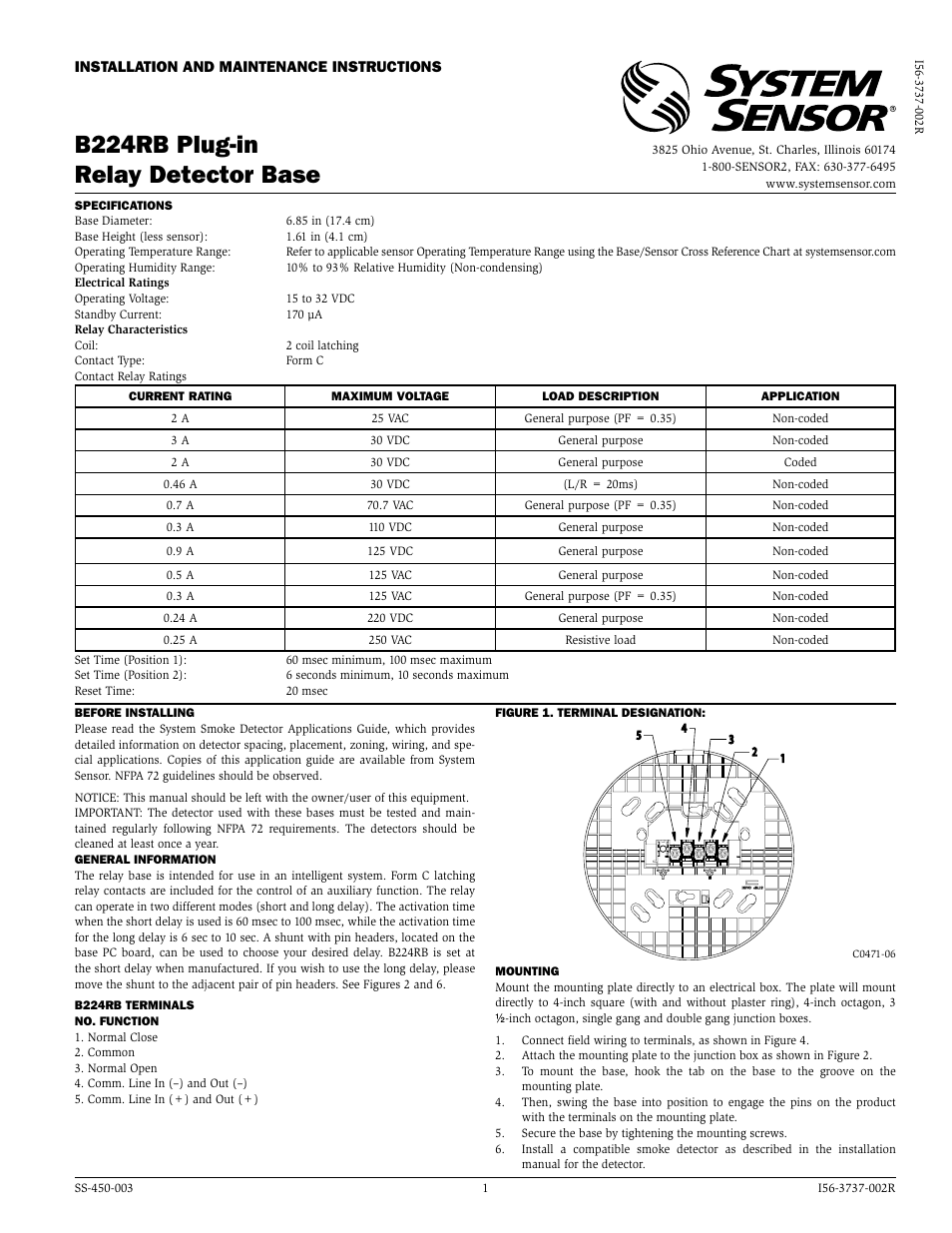 System Sensor B224RB User Manual | 4 pages