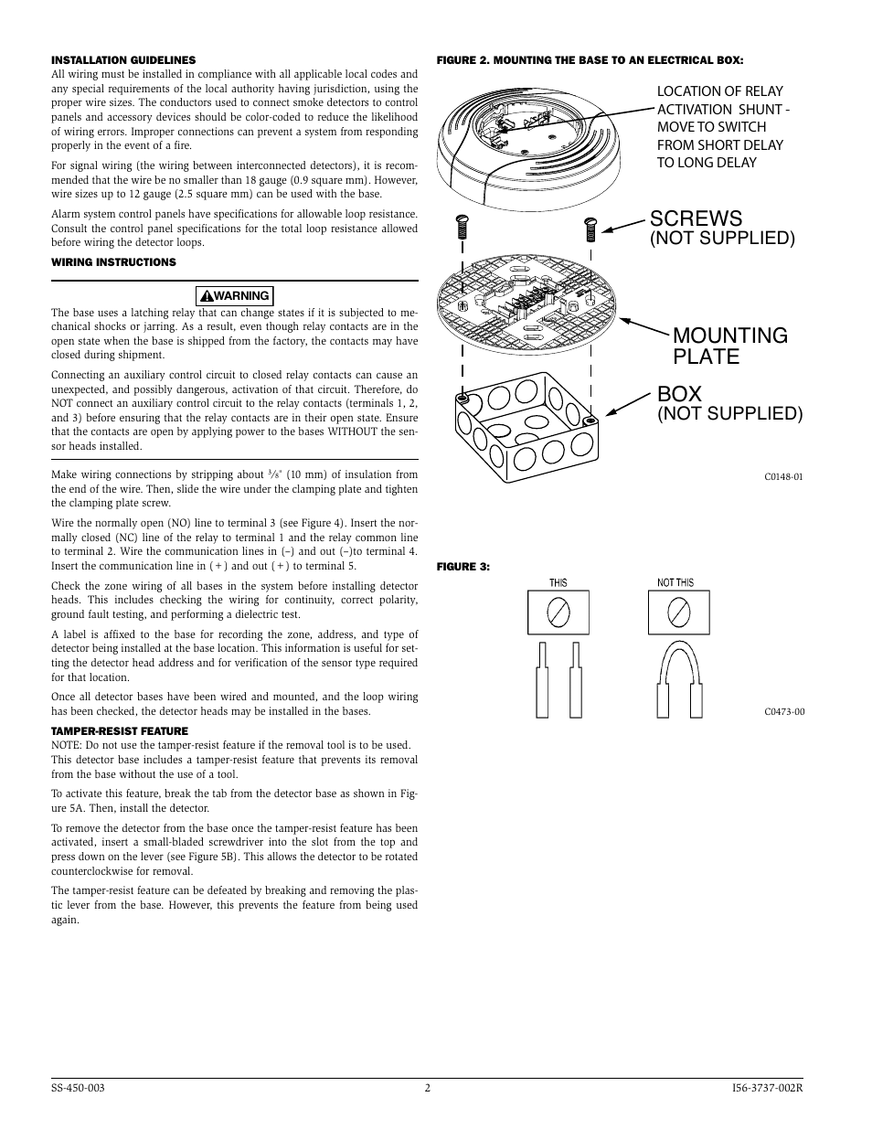 Screws, Mounting plate, Not supplied) | System Sensor B224RB User Manual | Page 2 / 4