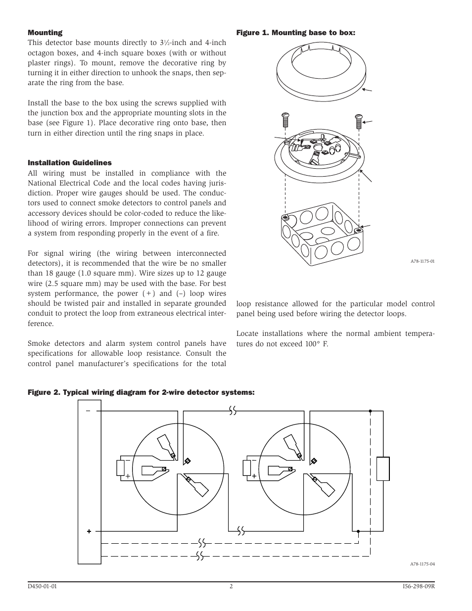 Mounting this detector base mounts directly to 3, Figure 1. mounting base to box | System Sensor B401B User Manual | Page 2 / 4