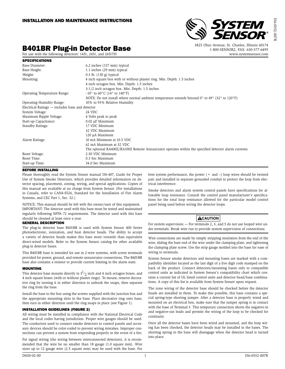 System Sensor B401BR User Manual | 4 pages