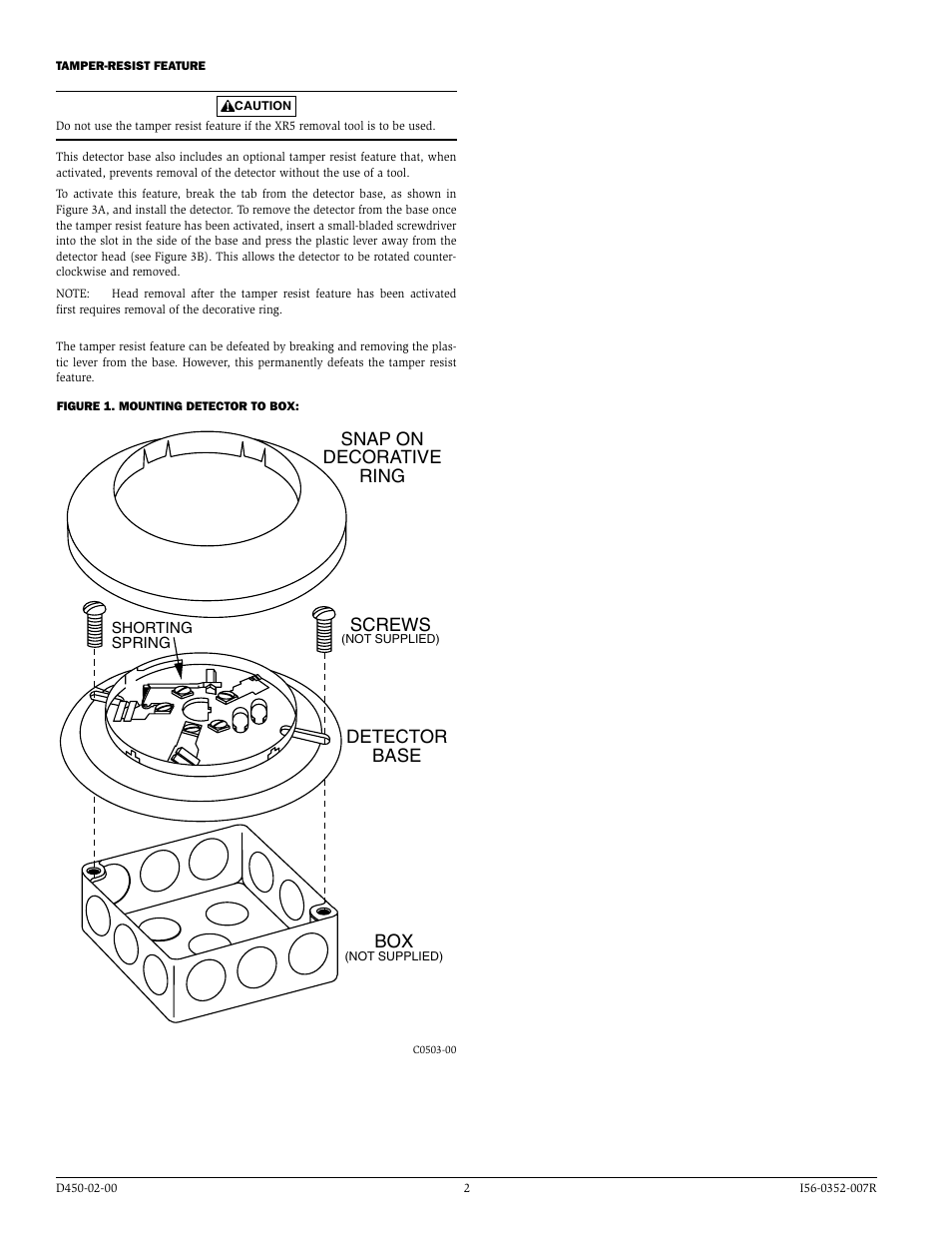 Snap on decorative ring screws, Detector base box | System Sensor B401BR User Manual | Page 2 / 4