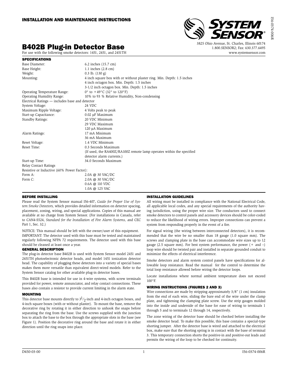 System Sensor B402B User Manual | 4 pages