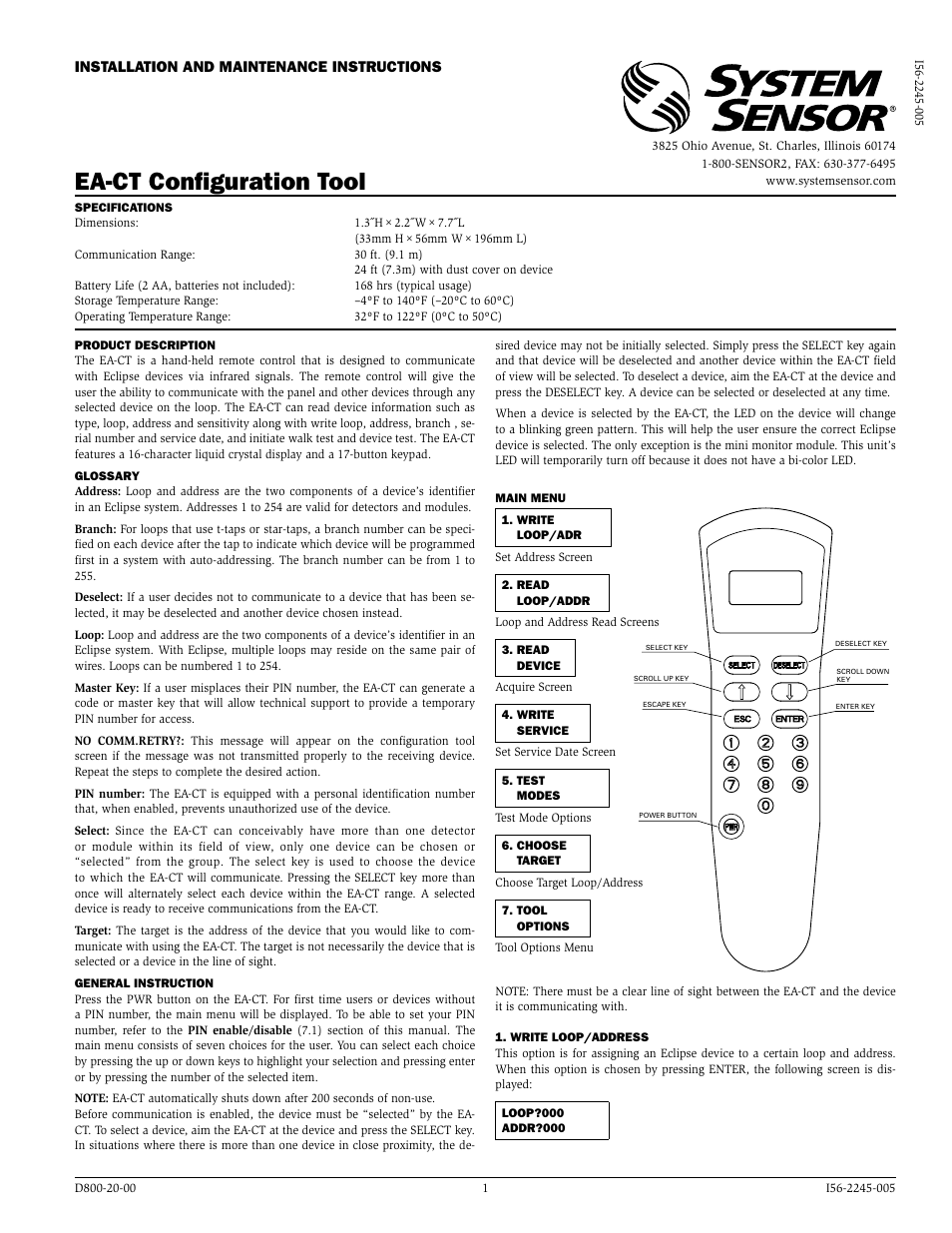 System Sensor EA-CT User Manual | 4 pages