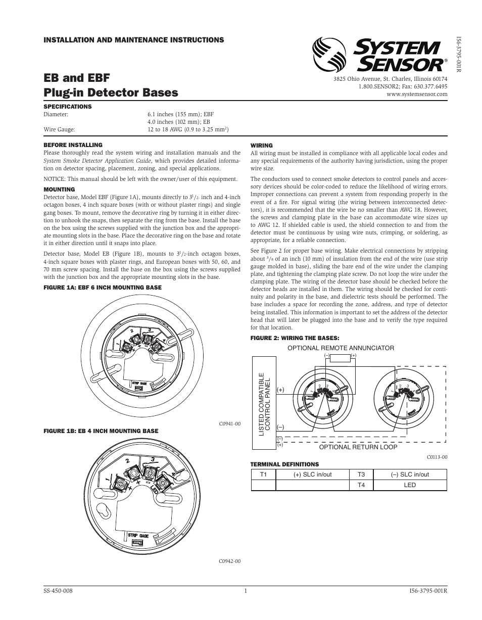 System Sensor EB and EBF User Manual | 2 pages