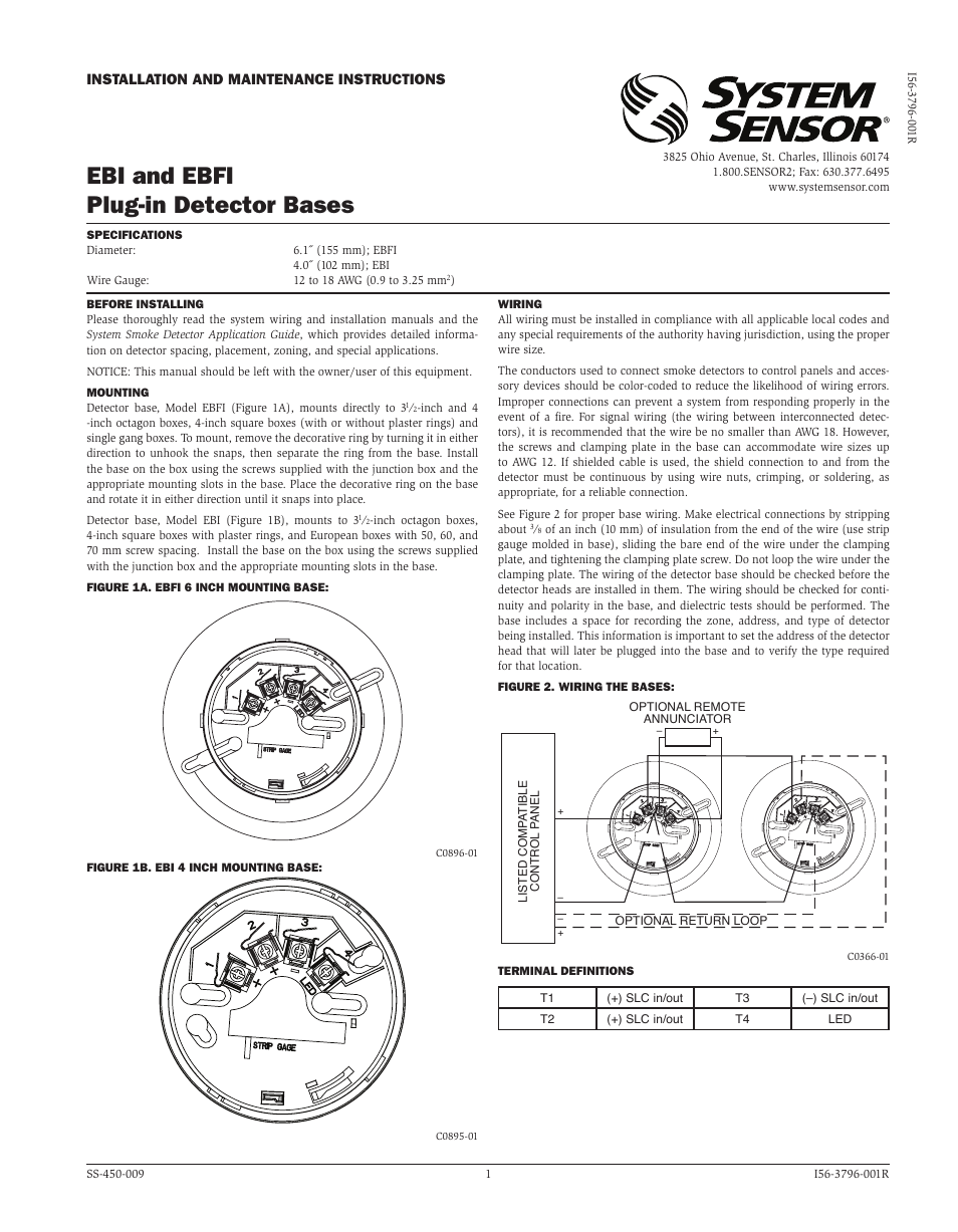 System Sensor EBI and EBFI User Manual | 2 pages
