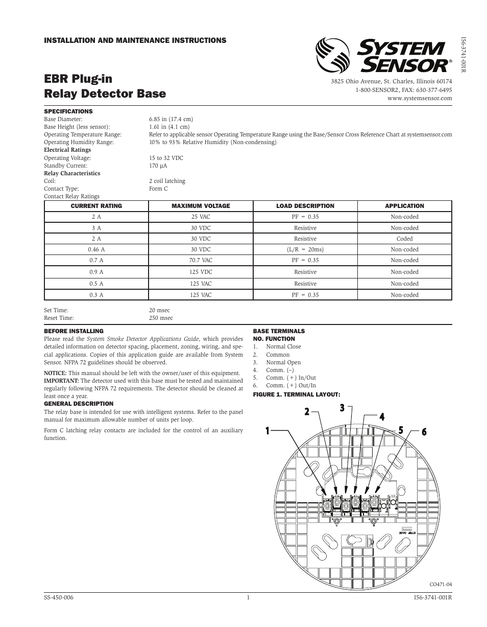 System Sensor EBR User Manual | 4 pages