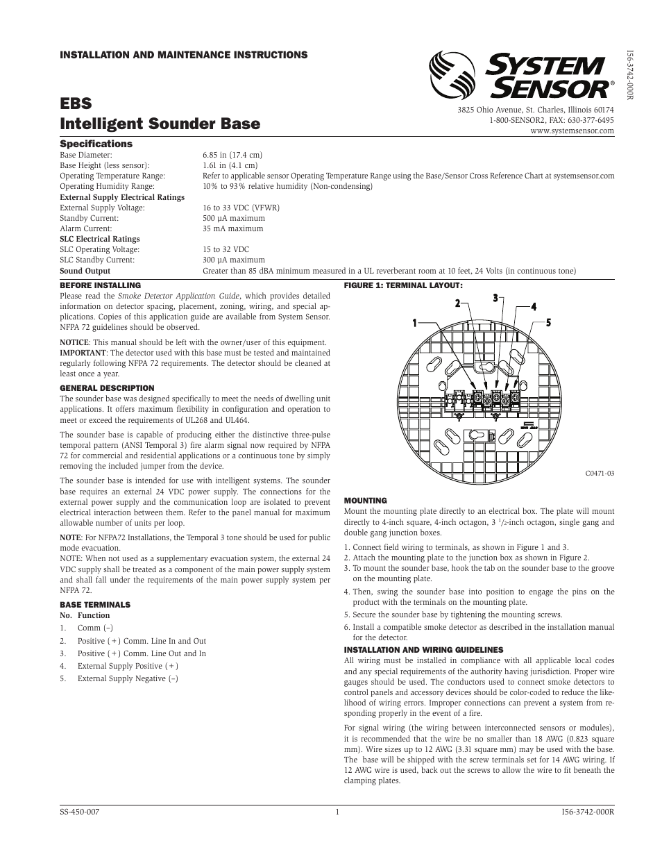 System Sensor EBS User Manual | 4 pages