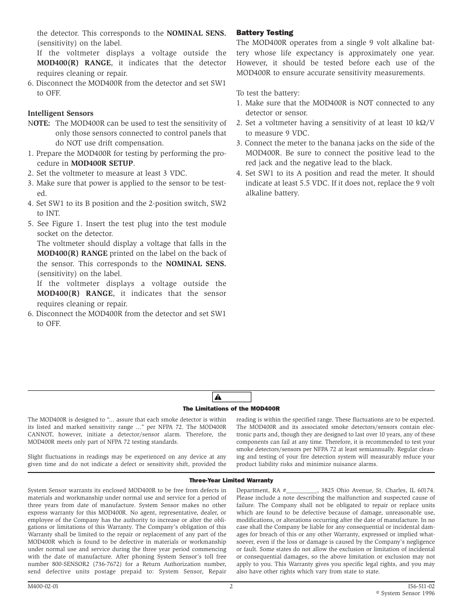 System Sensor MOD400R User Manual | Page 2 / 2