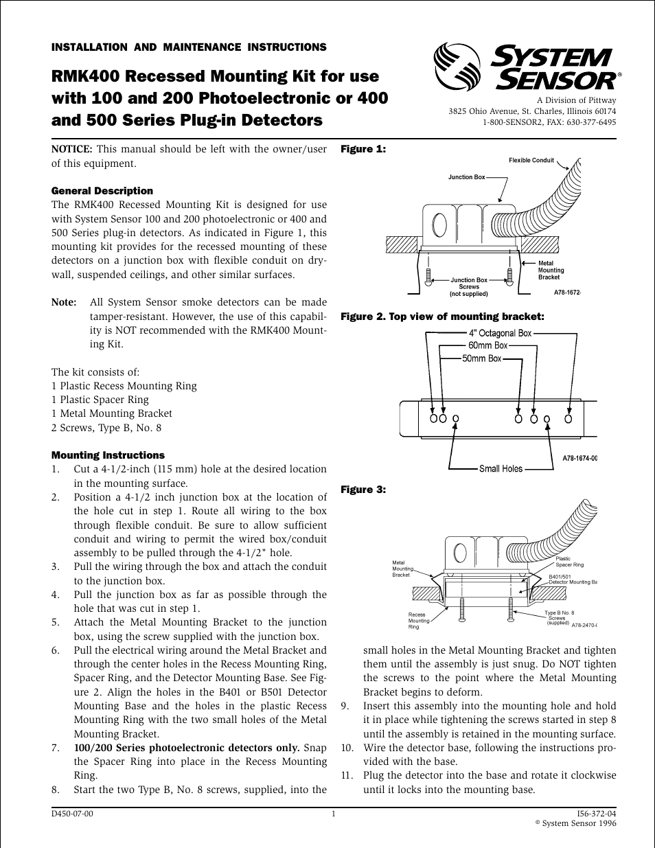System Sensor RMK400 User Manual | 1 page