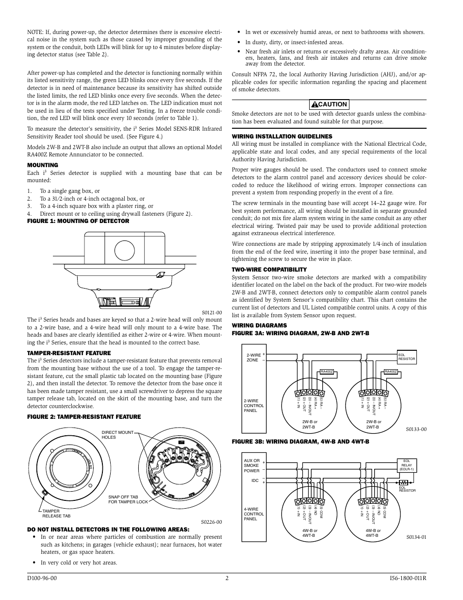 The i, Figure 3b: wiring diagram, 4w-b and 4wt-b | System Sensor i3 Series Smoke Detectors User Manual | Page 2 / 4