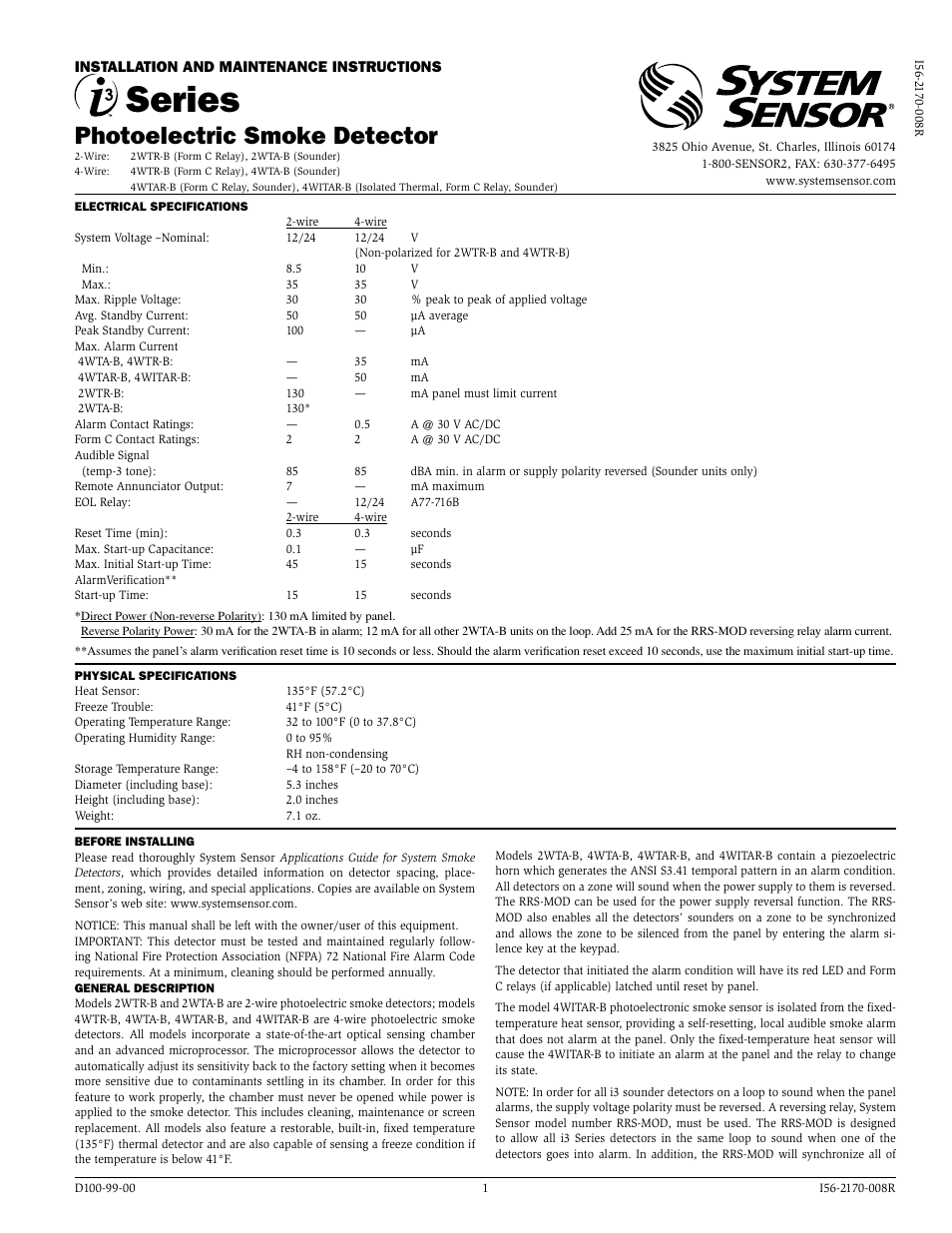 System Sensor i3 Series Thermal Detectors User Manual | 4 pages
