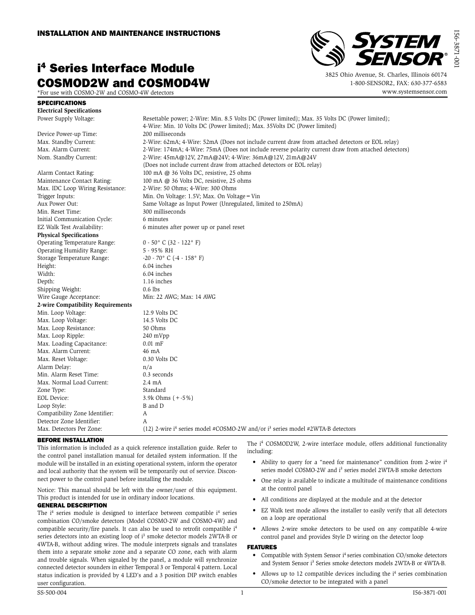 System Sensor i4 Series Modules User Manual | 4 pages