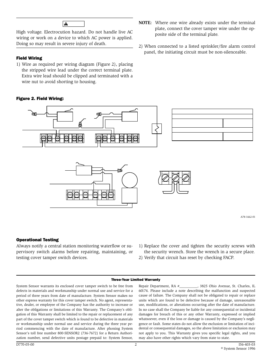 System Sensor 546-7000 Cover Tamper Switch User Manual | Page 2 / 2