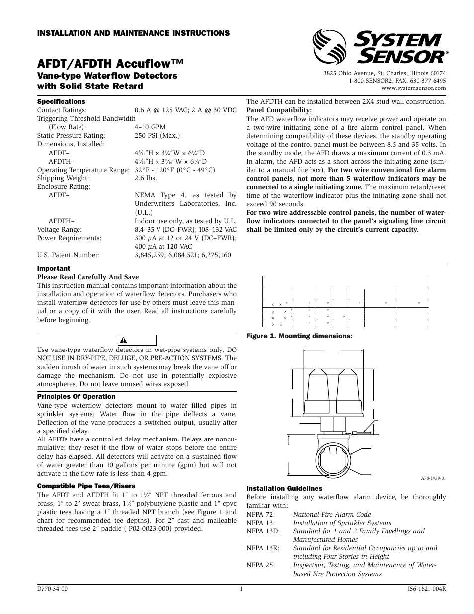System Sensor AFDT and AFDTH User Manual | 4 pages