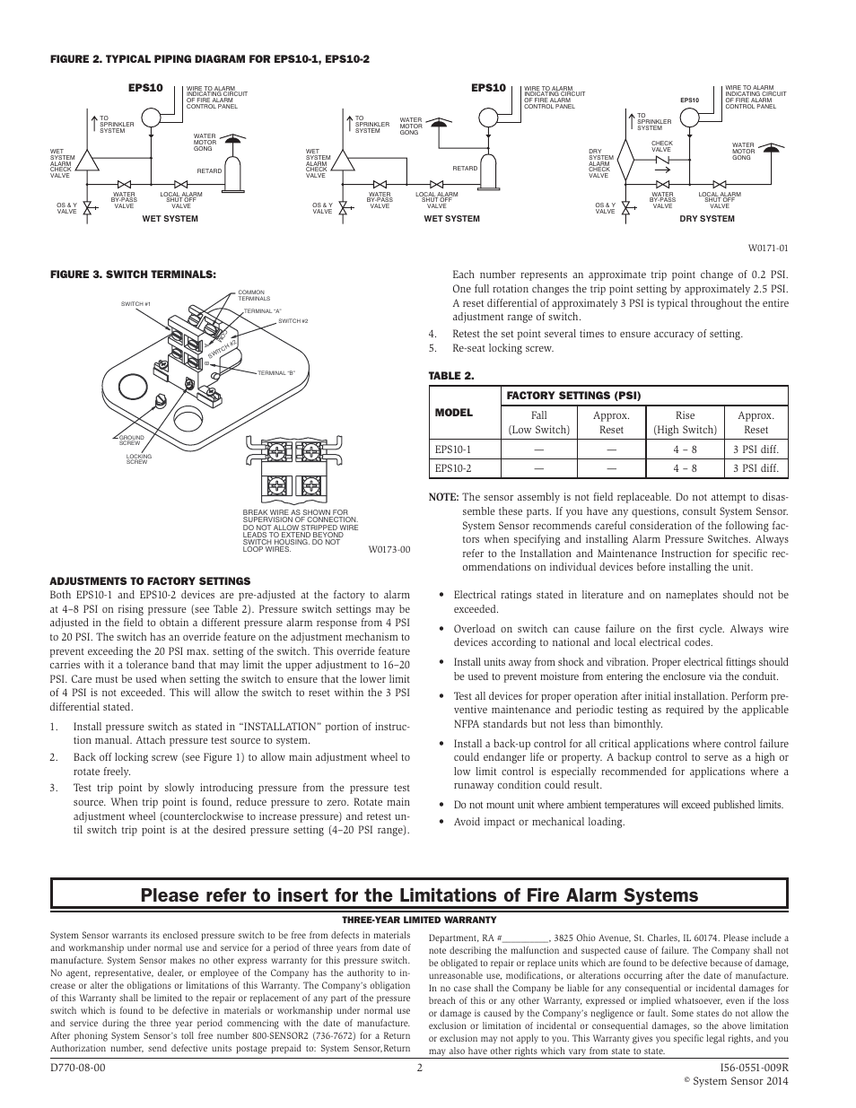 Figure 3. switch terminals, Eps10 | System Sensor EPS10-1 and EPS10-2 User Manual | Page 2 / 2