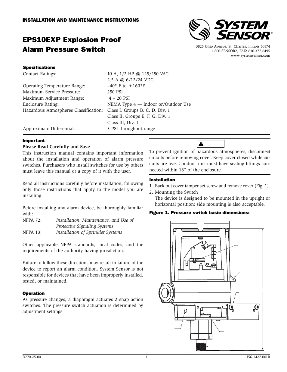 System Sensor EPS10EXP User Manual | 4 pages