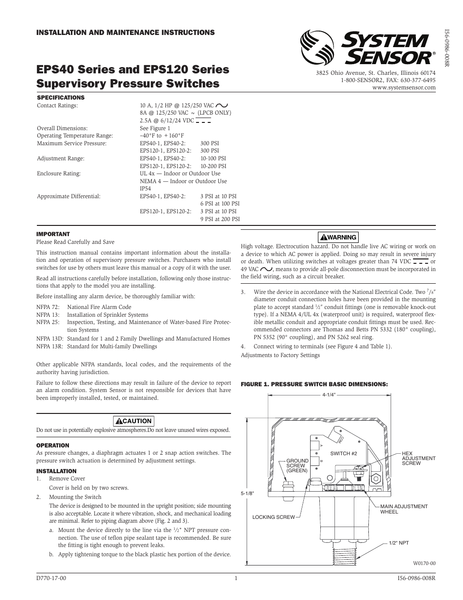 System Sensor EPS40, EPS40-2, EPS120-1, and EPS120-2 User Manual | 4 pages