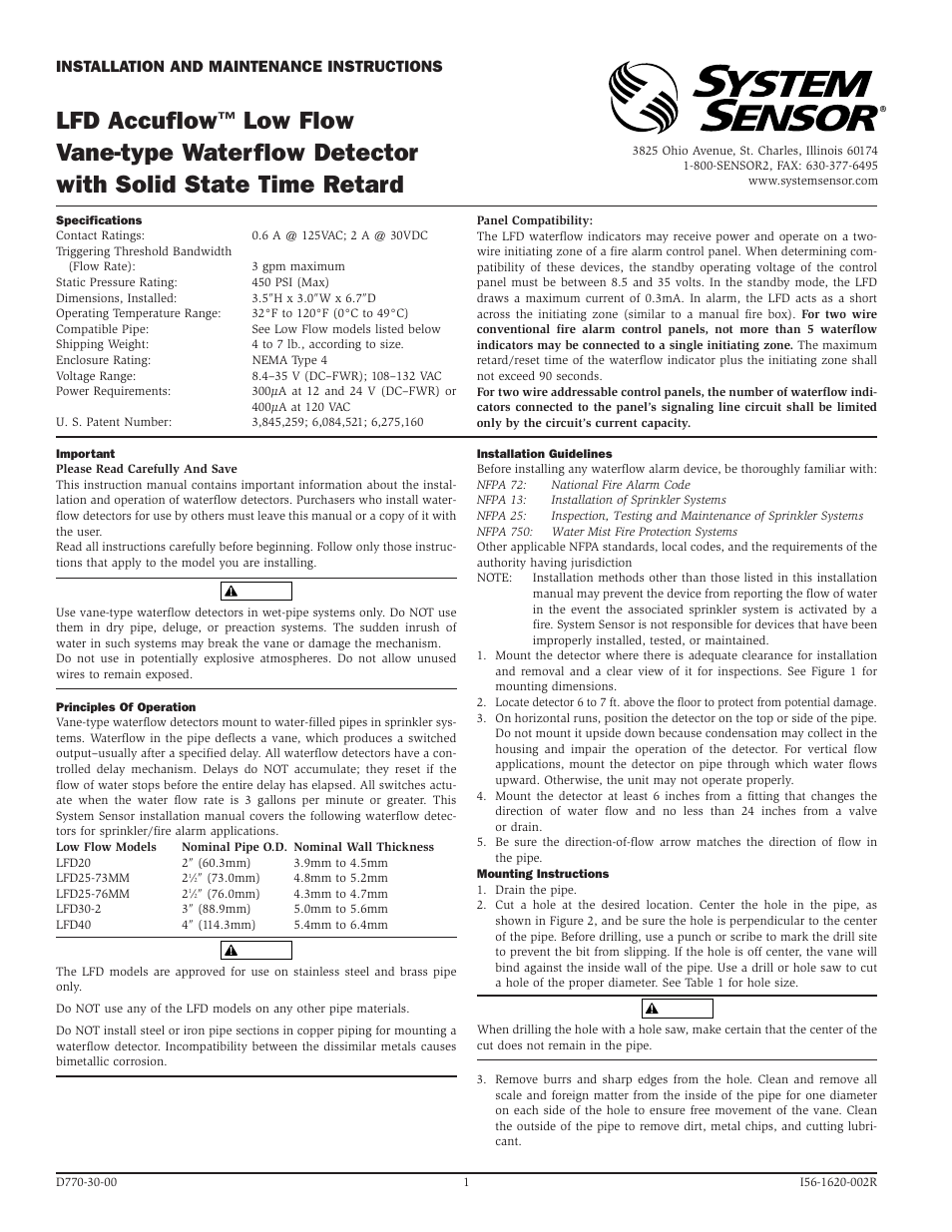 System Sensor LFD Models User Manual | 4 pages