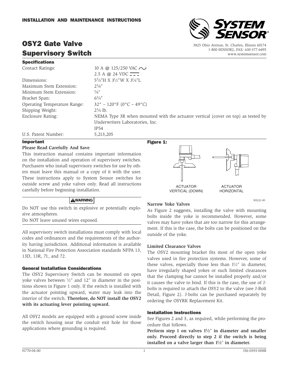 System Sensor OSY2 User Manual | 4 pages