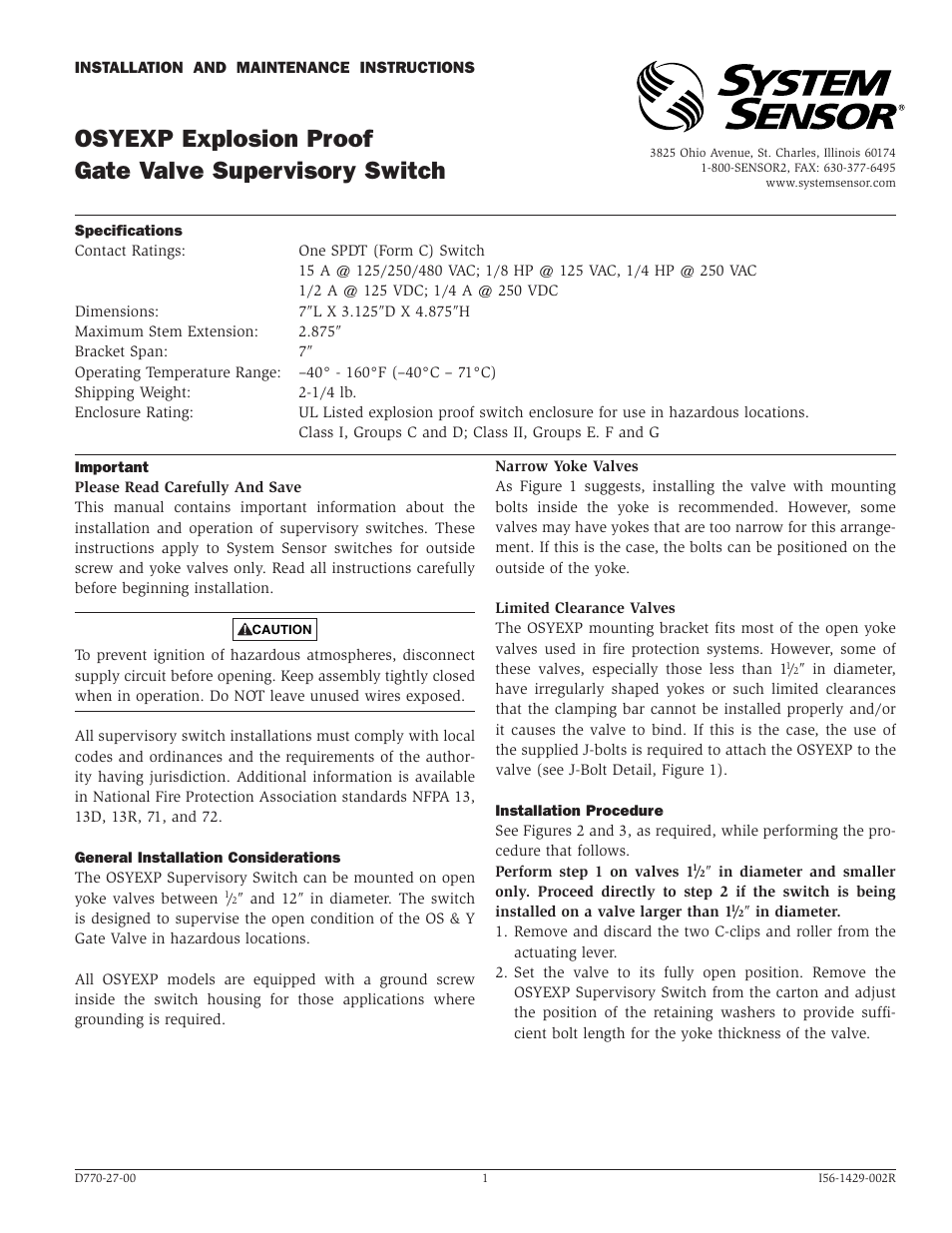 System Sensor OSYEXP User Manual | 4 pages