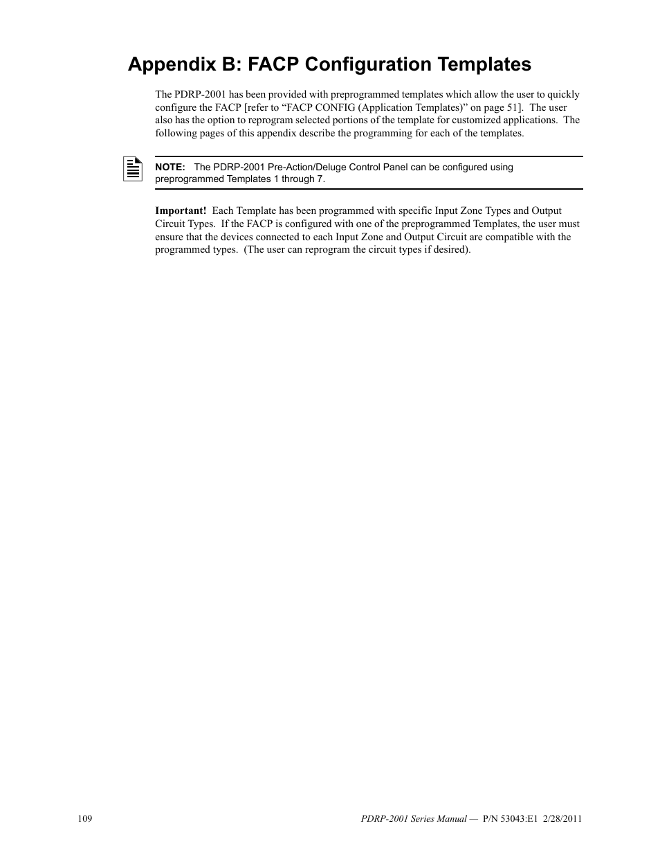 Appendix b: facp configuration templates | System Sensor PDRP-2001 User Manual | Page 109 / 148