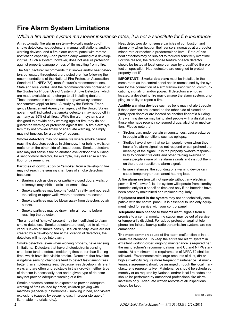 Fire alarm system limitations | System Sensor PDRP-2001 User Manual | Page 2 / 148